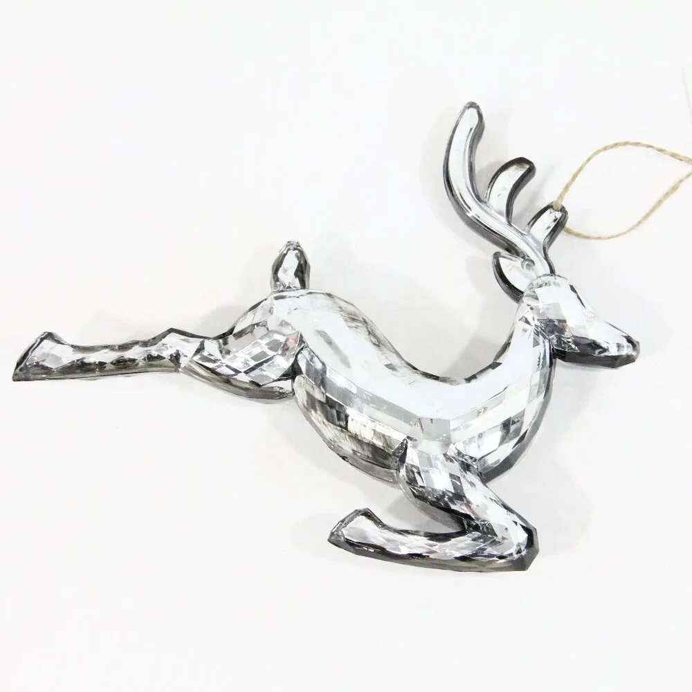Pottery Barn Reindeer Ornament NEW Set of 2 Mirrored Christmas decor gift